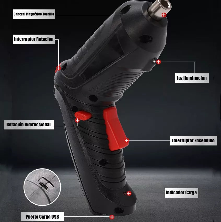 JUEGO DE DESTORNILLADOR ELÉCTRICO 47 Pzs MANGO GIRATORIO 🔧⚡