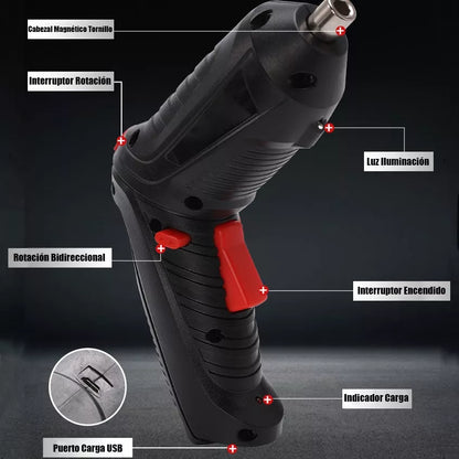 JUEGO DE DESTORNILLADOR ELÉCTRICO 47 Pzs MANGO GIRATORIO 🔧⚡